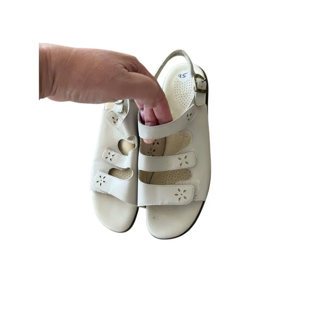 SAS Womens Bone Quatro Tripad Comfort Leather Strappy Slingback Sandals Size 9.5